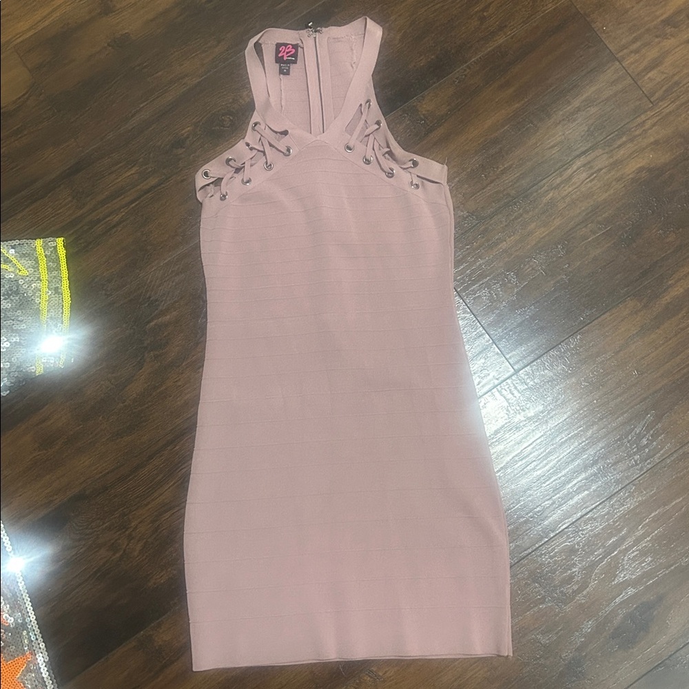 2B Bebe Pink Lace-Up Mini Dress